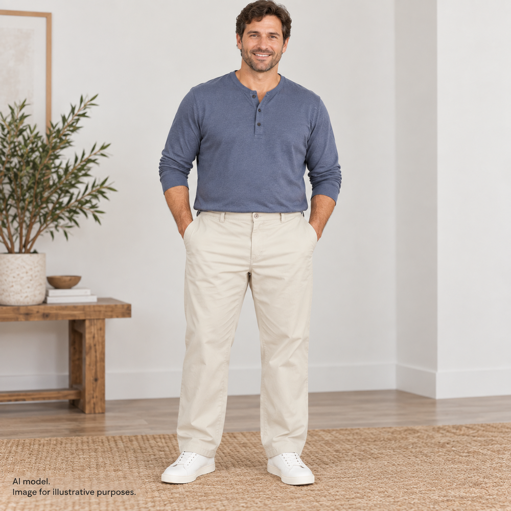 Savane Motion Pants Men's 38 x 30 Tan/Khaki/Stone Cotton Chino Casual Comfort
